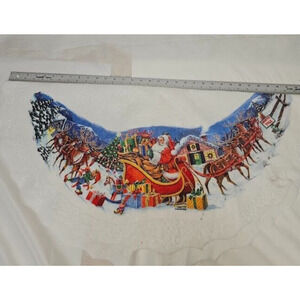 Vintage Santa's Best Felt Christmas Table Skirt Cloth Reindeer Sleigh Elves 34"